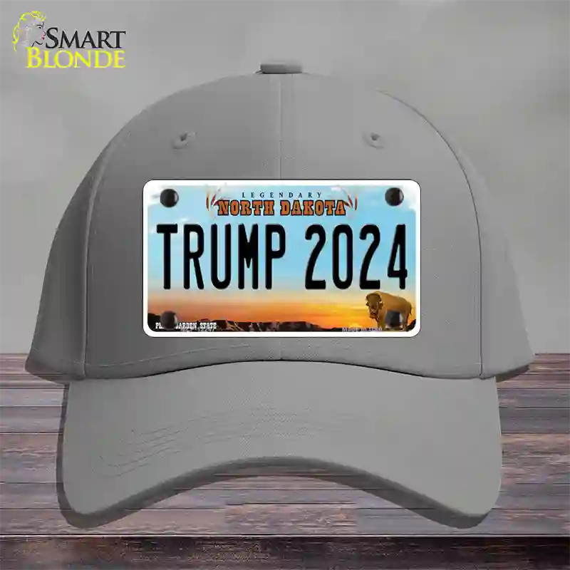 Trump 2024 North Dakota Novelty License Plate Hat Cotton / Gray