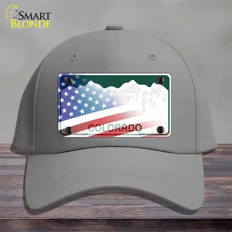 Colorado with American Flag Novelty License Plate Hat Cotton / Gray