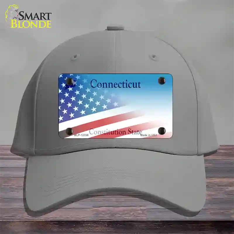 Connecticut with American Flag Novelty License Plate Hat Cotton / Gray