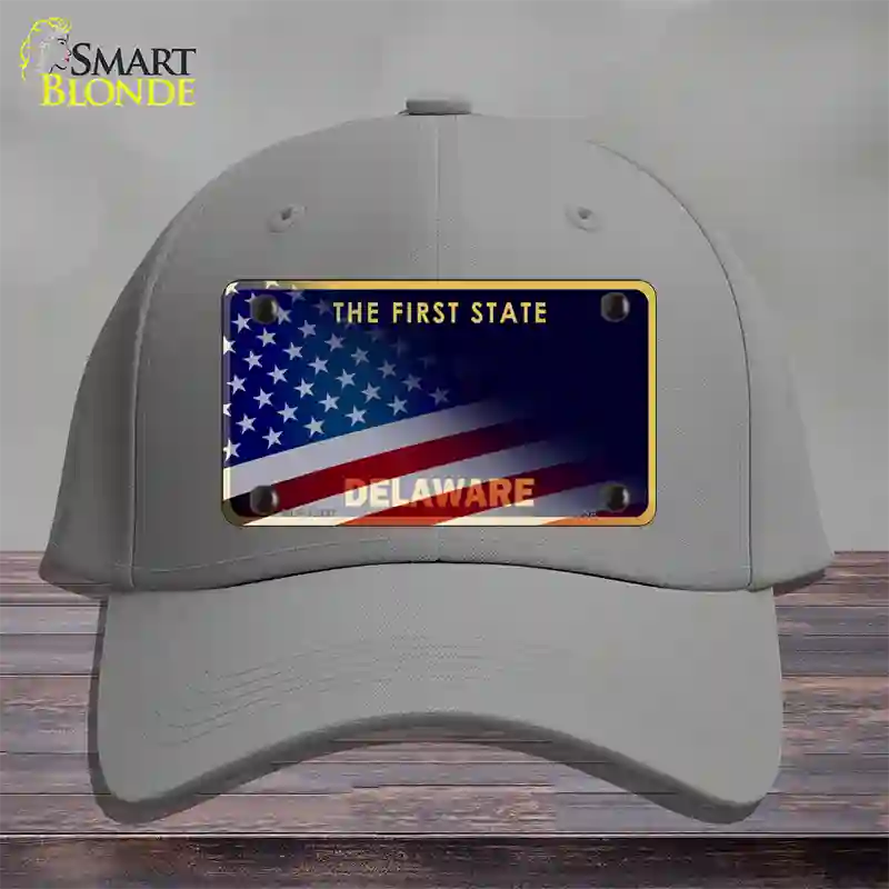 Delaware with American Flag Novelty License Plate Hat Cotton / Gray