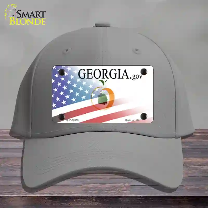 Georgia with American Flag Novelty License Plate Hat Cotton / Gray