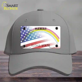 Hawaii with American Flag Novelty License Plate Hat Cotton / Gray