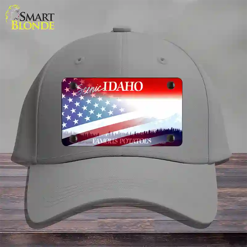 Idaho with American Flag Novelty License Plate Hat Cotton / Gray