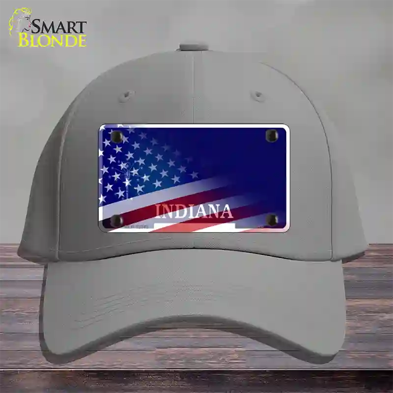 Indiana with American Flag Novelty License Plate Hat Cotton / Gray