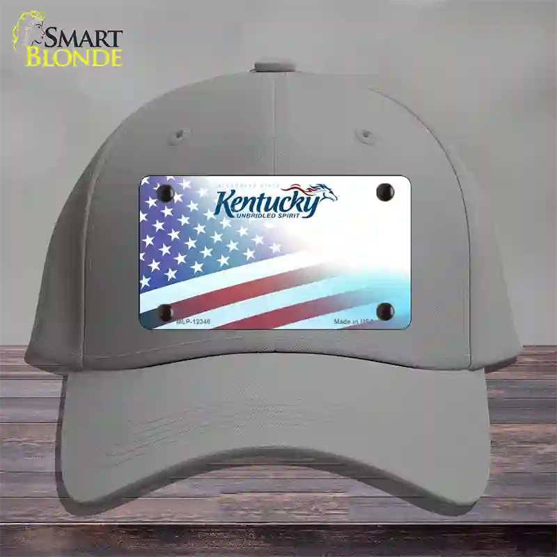 Kentucky with American Flag Novelty License Plate Hat Cotton / Gray