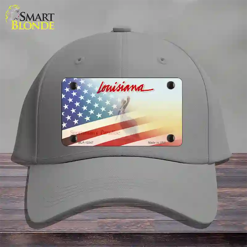 Louisiana with American Flag Novelty License Plate Hat Cotton / Gray