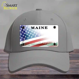 Maine with American Flag Novelty License Plate Hat Cotton / Gray