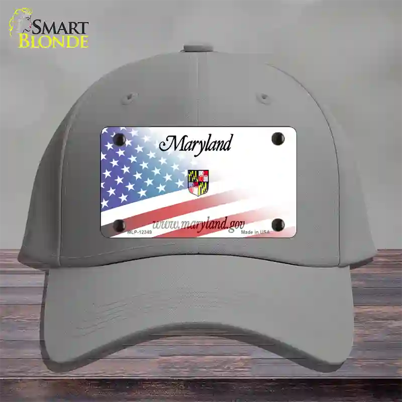 Maryland with American Flag Novelty License Plate Hat Cotton / Gray