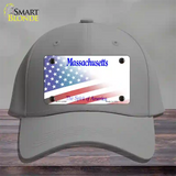 Massachusetts with American Flag Novelty License Plate Hat Cotton / Gray