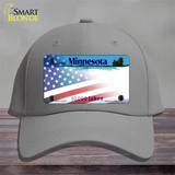 Minnesota with American Flag Novelty License Plate Hat Cotton / Gray