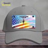 Mississippi with American Flag Novelty License Plate Hat Cotton / Gray