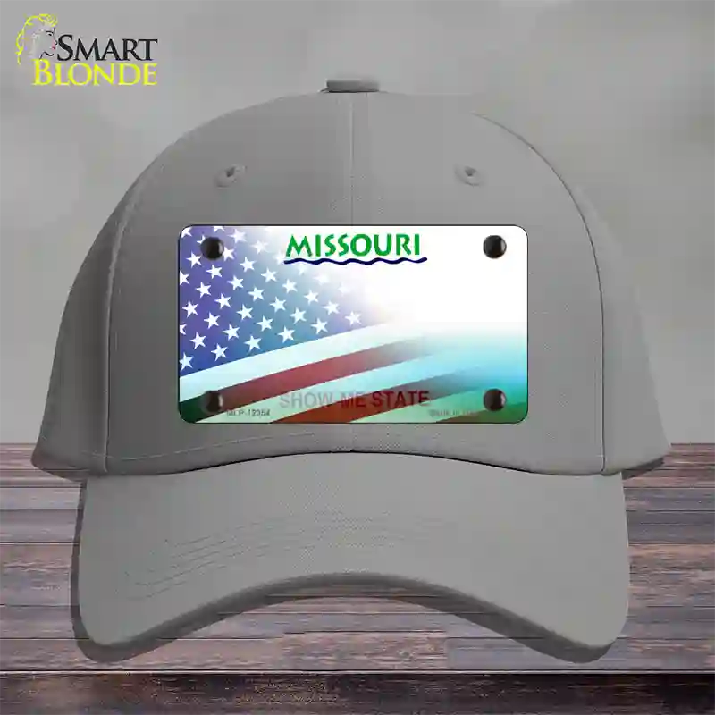 Missouri with American Flag Novelty License Plate Hat Cotton / Gray