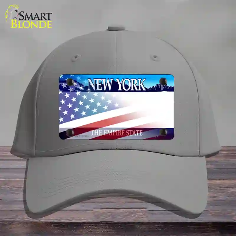 New York with American Flag Novelty License Plate Hat Cotton / Gray