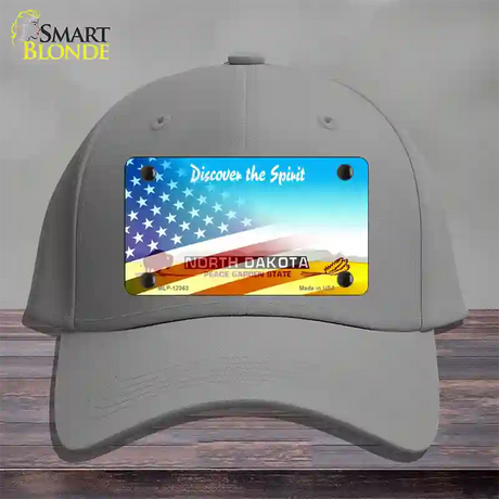 North Dakota with American Flag Novelty License Plate Hat Cotton / Gray