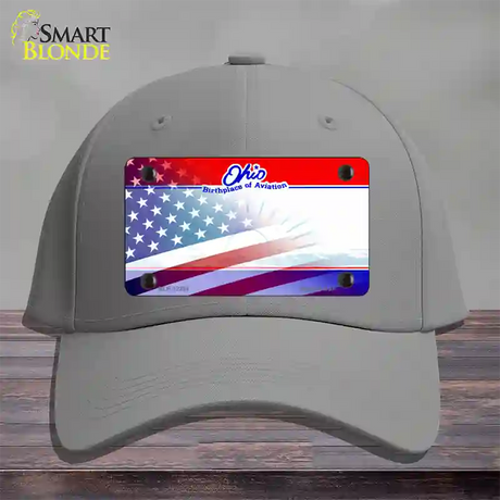 Ohio with American Flag Novelty License Plate Hat Cotton / Gray