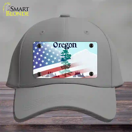 Oregon with American Flag Novelty License Plate Hat Cotton / Gray