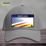 Pennsylvania with American Flag Novelty License Plate Hat Cotton / Gray