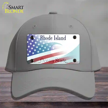 Rhode Island with American Flag Novelty License Plate Hat Cotton / Gray