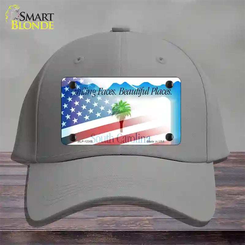 South Carolina with American Flag Novelty License Plate Hat Cotton / Gray