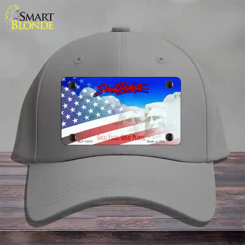 South Dakota with American Flag Novelty License Plate Hat Cotton / Gray