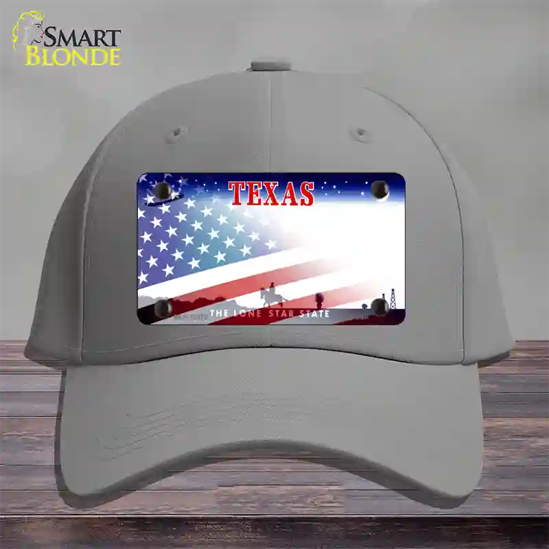 Texas with American Flag Novelty License Plate Hat Cotton / Gray