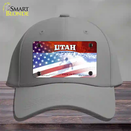 Utah with American Flag Novelty License Plate Hat Cotton / Gray