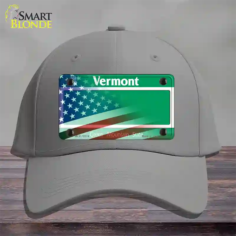 Vermont with American Flag Novelty License Plate Hat Cotton / Gray