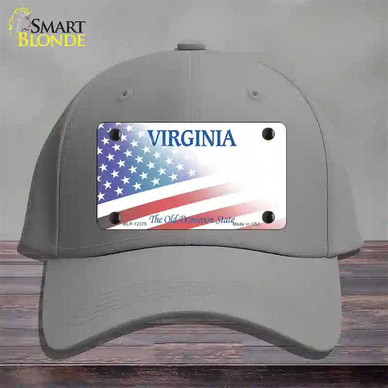 Virginia with American Flag Novelty License Plate Hat Cotton / Gray