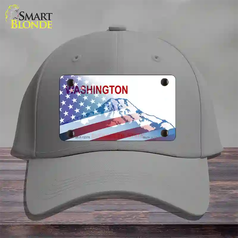 Washington with American Flag Novelty License Plate Hat Cotton / Gray