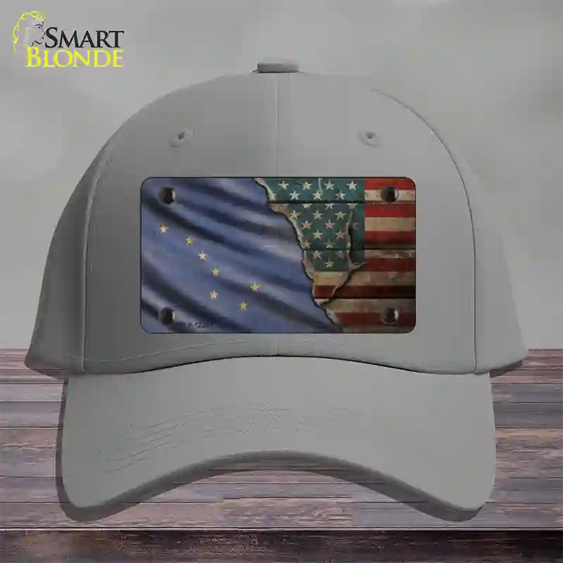 Alaska/American Flag Novelty License Plate Hat Cotton / Gray