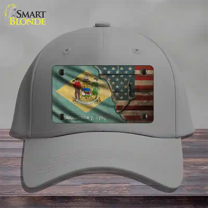 Delaware/American Flag Novelty License Plate Hat Cotton / Gray