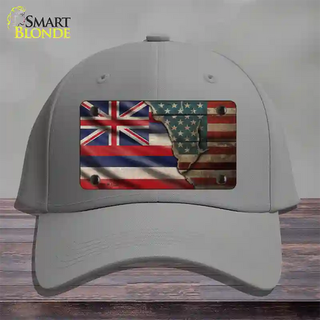 Hawaii/American Flag Novelty License Plate Hat Cotton / Gray