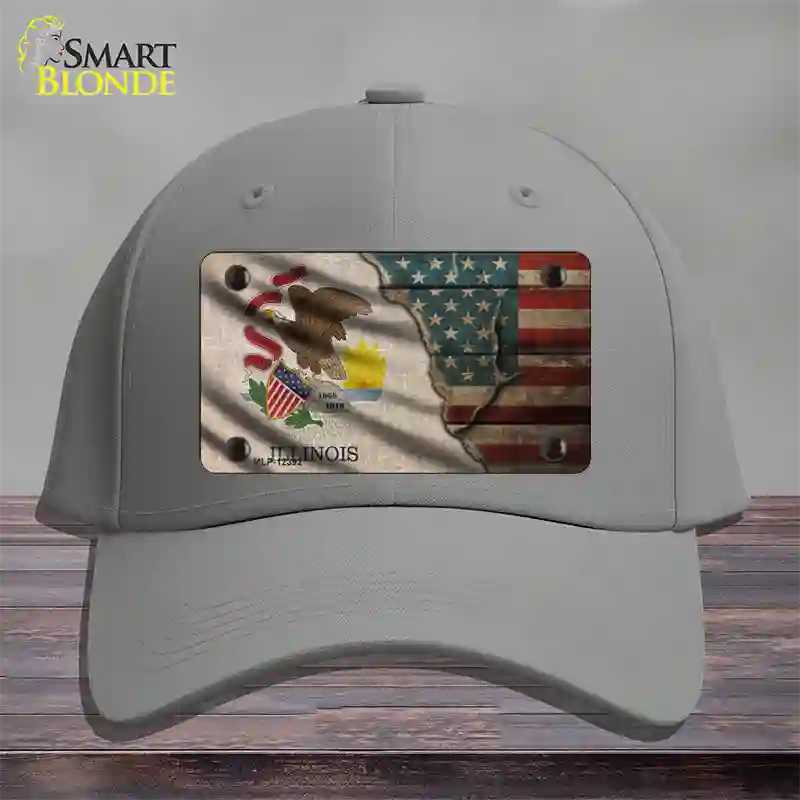 Illinois/American Flag Novelty License Plate Hat Cotton / Gray