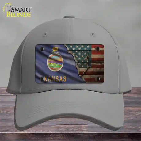 Kansas/American Flag Novelty License Plate Hat Cotton / Gray