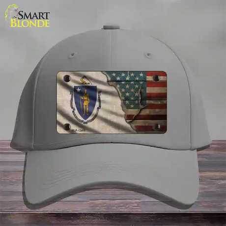 Massachusetts/American Flag Novelty License Plate Hat Cotton / Gray