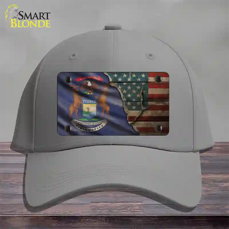 Michigan/American Flag Novelty License Plate Hat Cotton / Gray