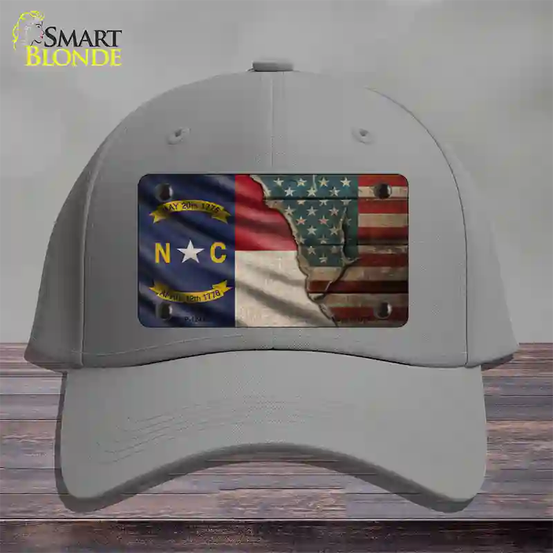 North Carolina/American Flag Novelty License Plate Hat Cotton / Gray