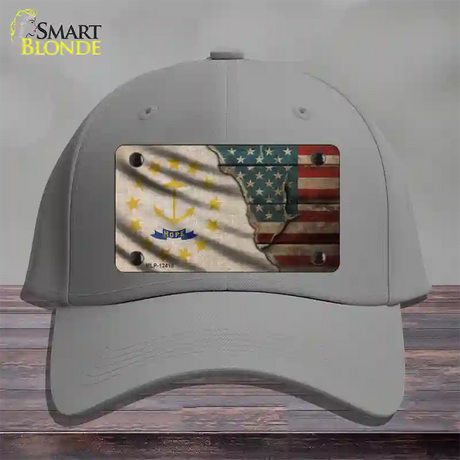 Rhode Island/American Flag Novelty License Plate Hat Cotton / Gray