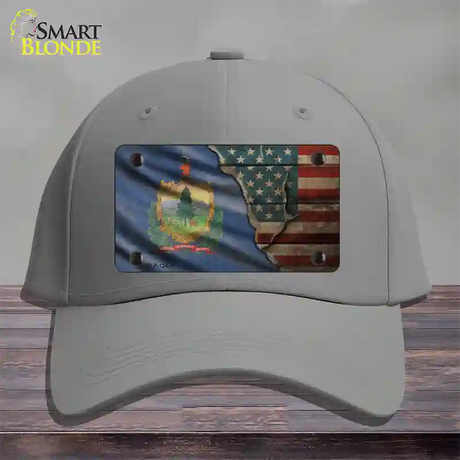 Vermont/American Flag Novelty License Plate Hat Cotton / Gray