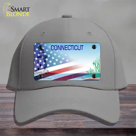 Connecticut Preserve with American Flag Novelty License Plate Hat Cotton / Gray