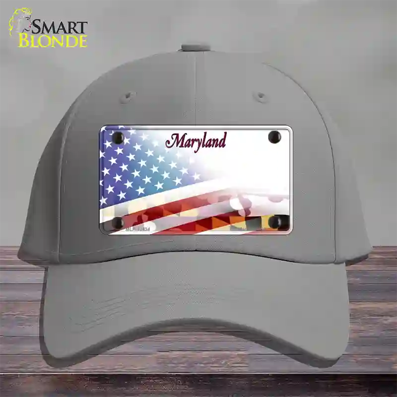 Maryland State with American Flag Novelty License Plate Hat Cotton / Gray