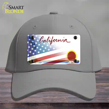 California Palm Plate American Flag Novelty License Plate Hat Cotton / Gray