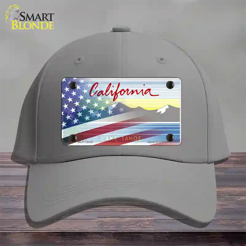 California Tahoe Plate American Flag Novelty License Plate Hat Cotton / Gray