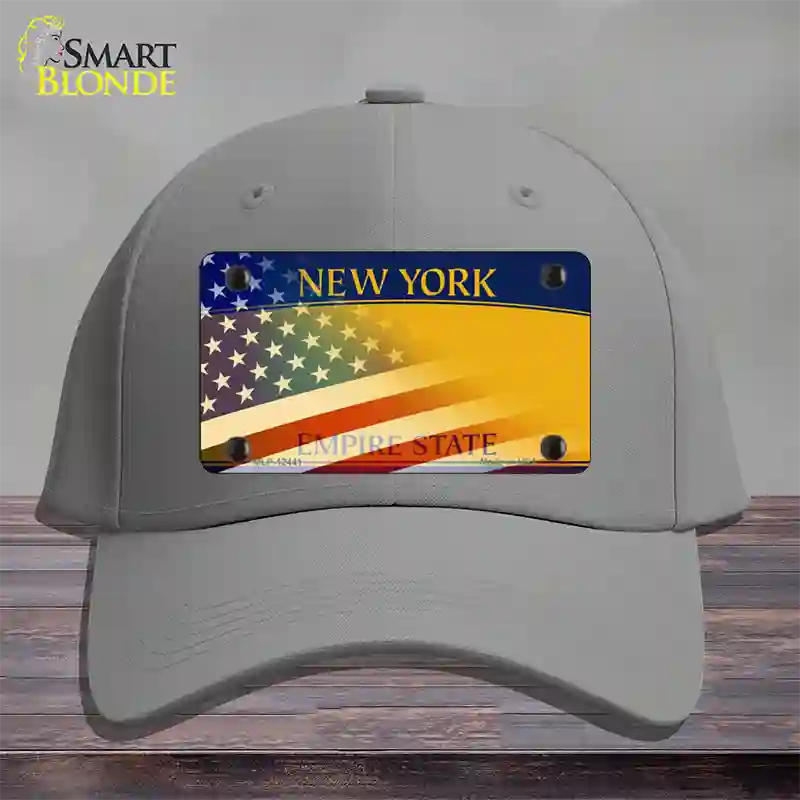 New York Yellow with American Flag Novelty License Plate Hat Cotton / Gray