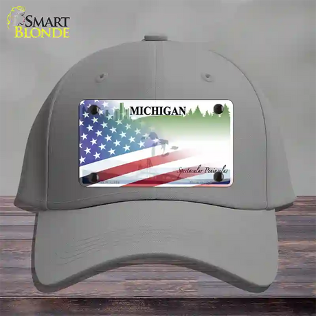 Michigan Peninsulas Plate American Flag Novelty License Plate Hat Cotton / Gray