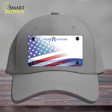 Pure Michigan Plate American Flag Novelty License Plate Hat Cotton / Gray