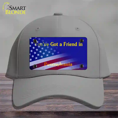 Pennsylvania Blue with American Flag Novelty License Plate Hat Cotton / Gray