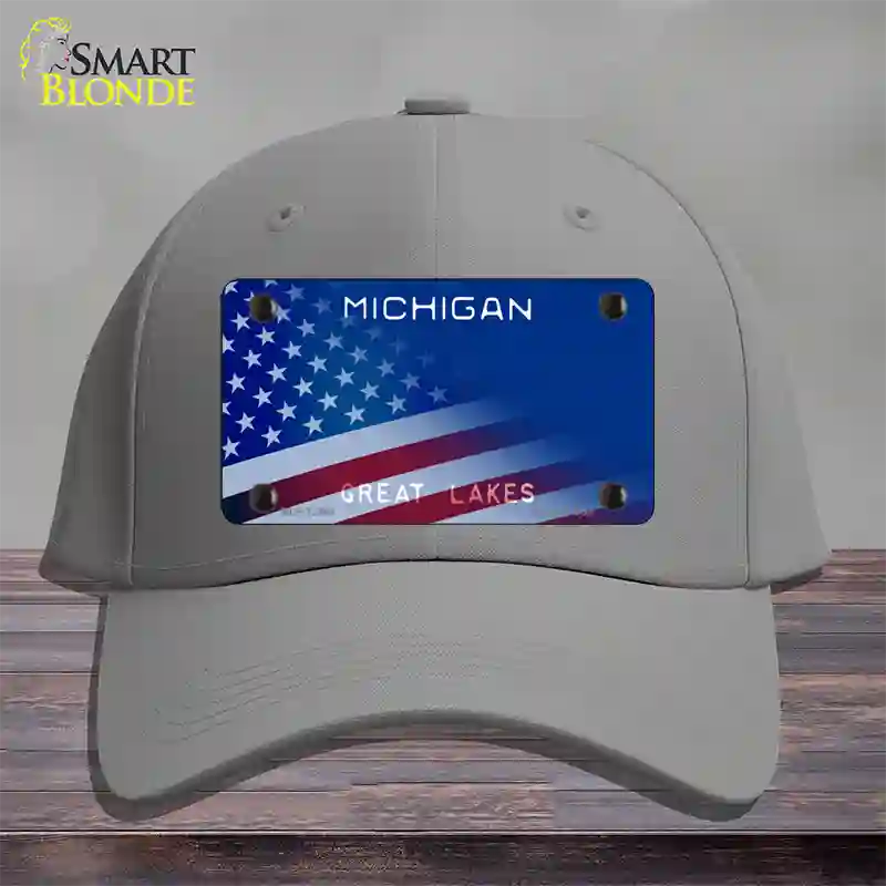 Michigan Great Lakes Plate American Flag Novelty License Plate Hat Cotton / Gray