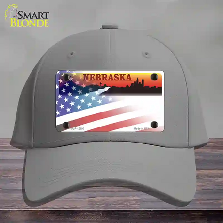 Nebraska Amber with American Flag Novelty License Plate Hat Cotton / Gray