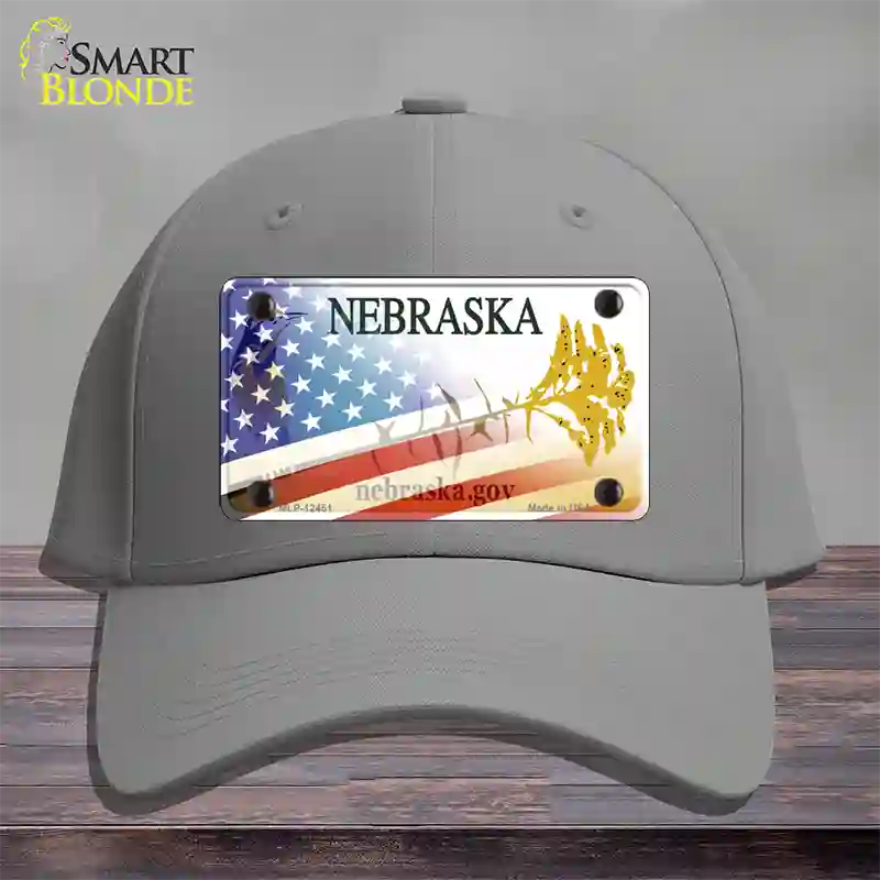 Nebraska Plate American Flag Novelty License Plate Hat Cotton / Gray